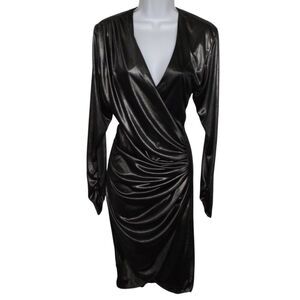 CLIMAX Karen Okada Dress, XS, Pewter Lame, Ruched/Gathered Hip, V-neckline